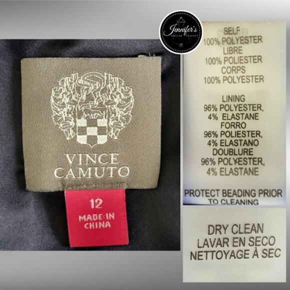 Vince Camuto Navy Blue Embellished Open Ruffle Back Crepe Gown Size 12 - Picture 11 of 16